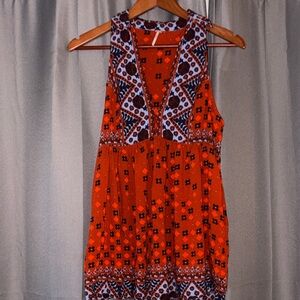 Free People Orange and Blue Patterned Tunic